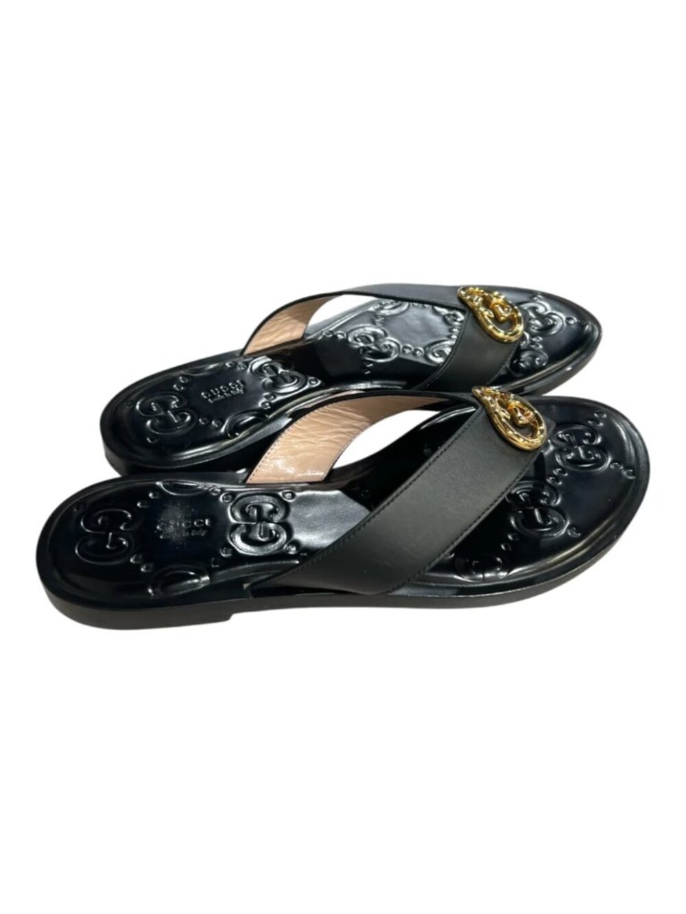 Gucci GG Marmont Interlocking G Sandals Black Gold Size 40 US 9.5/10 - Picture 9 of 10